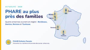 Carte de France : PHARE Enfants-Parents ouvre quatre antennes à Bordeaux, Nantes, Rennes et Toulouse